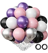 OuMuaMua Halloween Balloons Decorations, 60Pcs 12Inch Pink Black and White Balloons Metallic Purp...