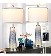 Coastal Glass Table Lamps for Living Room, 26" Table Lamps with USB A+C Ports & AC Outlet, Touch ...