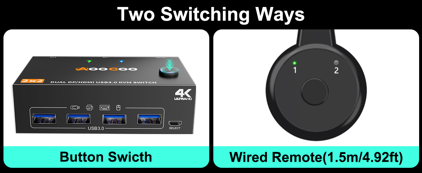 kvm switch 2 monitors 2 computers hdmi and dp port
