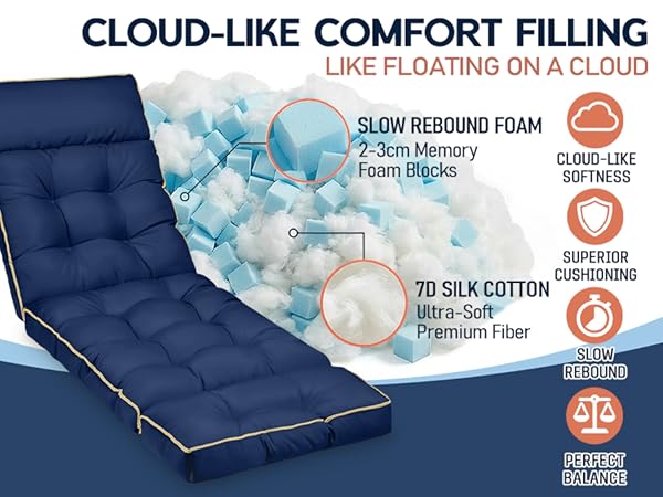 memory foam and polyester fiber filling provide excellent support for the lounge chair cushion