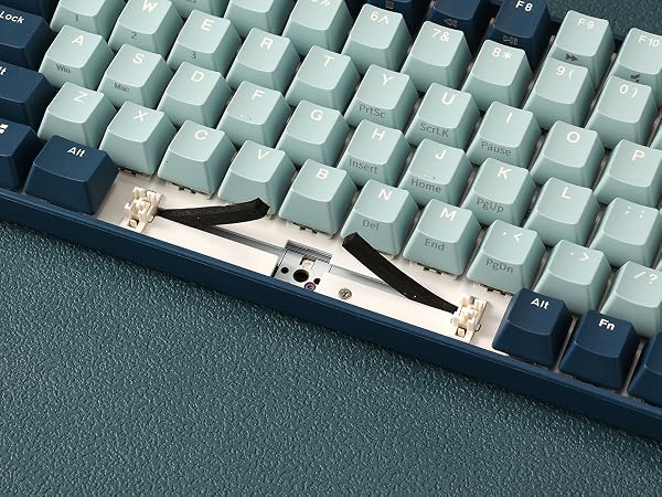 Silencer foam under the space bar, reducing noise and protecting the kb from dust.