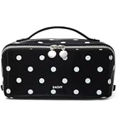 EACHY Travel Makeup Bag for Women, Large Capacity Travel Cosmetic Bag, Polka Dot Wide-Open Makeup...