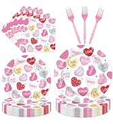 96Pcs Pink Valentines Day Party Tableware Set Love Hearts Happy Valentines Paper Plates Napkins F...