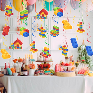 building block birthday hanging swirls