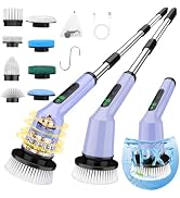Shower Scrubber with Long Handle, Shower Cleaner Brush with 8 Floor Machine Pads, Cordless Electr...