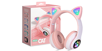 Kids Headphones Cat Ear Wireless Headphones LED Light Up Kids Bluetooth w/Microphone for iPhone/iPad