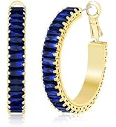 Lourny Gold Crystal Hoop Earrings for Women Trendy, 18K Gold Plated Chunky Big Cubic Zirconia Ear...