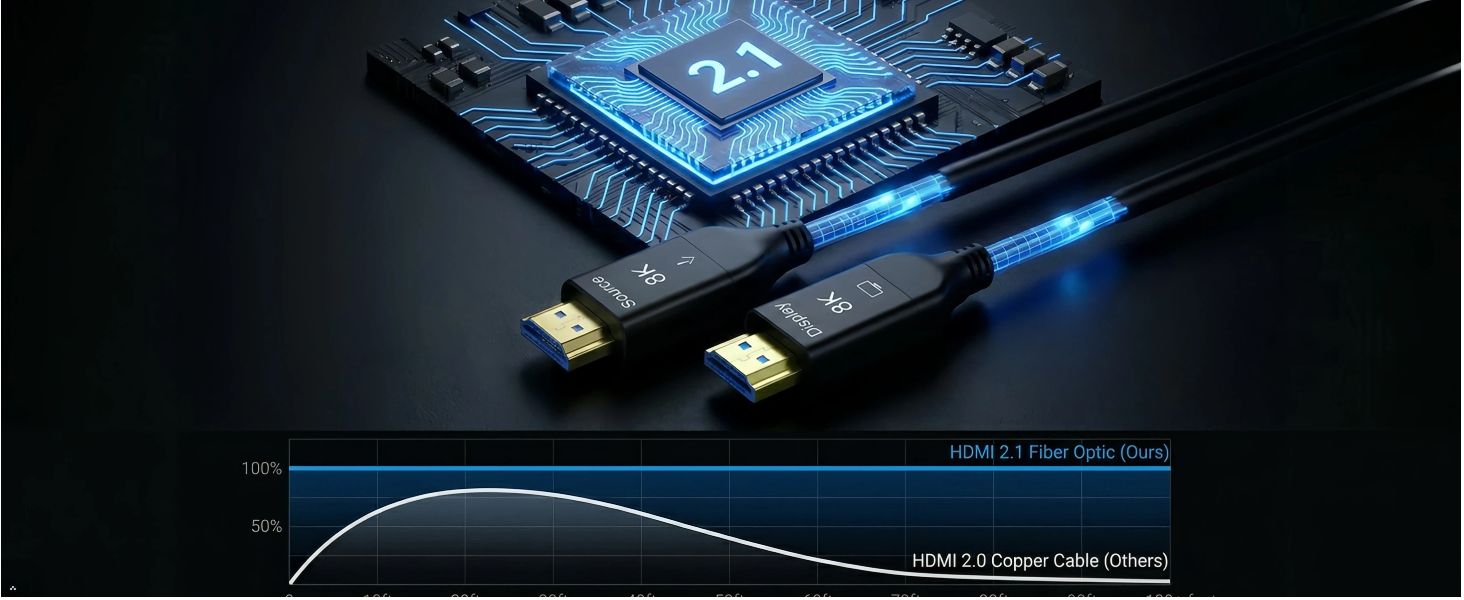 hdmi 2.1 fiber optic cable 8k 48gbps 120hz vrr allm earc gaming projector