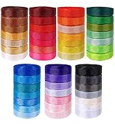 Winlyn 48 Rolls 48 Color 240 Yards 3/8" Wide Solid Grosgrain Ribbons Rolls Fabric Ribbons Rainbow...