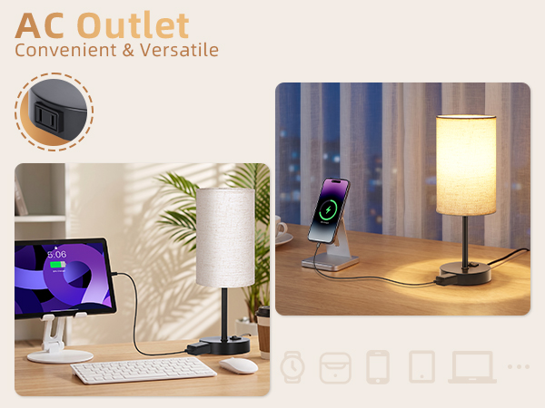 ZJOJO Nightstand Desk Lamp with Flaxen Fabric Shade Black Base for Living Room Home Decor Lights