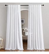 NICETOWN White Linen Sheer Curtains and Drapes 84 inches Long, Rod Pocket & Back Tab semitranspar...