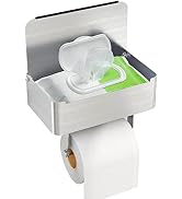 JUYSON Toilet Paper Holder with Shelf, Flushable Wipes Dispenser Fits for Bathroom Wipe Storage, ...