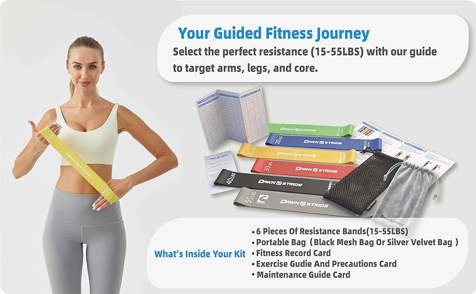 4.Dawn Stride Resistance Bands Set - 6 Resistance Bands with Drawstring Mesh Bag
