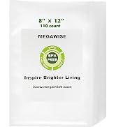 MEGAWISE Vacuum Sealer Bags (8''x 12''-110pcs) for Food Freshness Preservation, BPA Free Vacuum S...