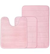 BSAOUTZ 3 Piece Bathroom Rug Set, Light Pink Memory Foam Bath Mat, Absorbent Non-Slip, Fast Dryin...