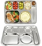 Korean Stainless Steel Divided Plates with Cutlery Slot for Adults, Premium 304, Electro-Polished...