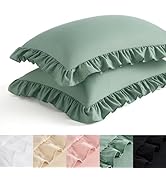 Bedsure Ruffle Pillow Cases 2 Pack, Sage Green Pillow Shams Standard Size, Double Brushed Microfi...