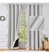 Linen Blackout Curtains 84 Inch Length 2 Panels Set Ruffle Blackout Curtains for Living Room Boho...