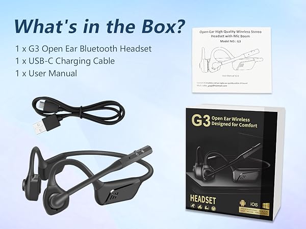 BANIGIPA Bluetooth Headset with Microphone, Open Ear Headphones with Noise Cancelling for Calling