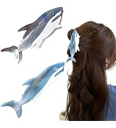 2 PCS Blue Shark Cellulose Acetate Hair Claw Clips Whale Shark Hair Clips Cute Big White Hair Cli...