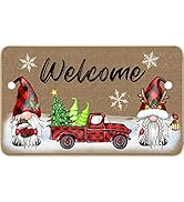 TREWAVE Christmas Decorative Doormat Xmas Welcome Gnome Tomte Car Truck Mat Non Slip Door Mat Out...