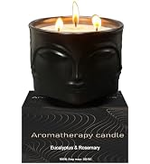 Highly Decorative 3 Wick Black Large Scented Candle, 20oz, Ceramic, Strong Eucalyptus & Rosemary,...