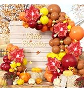 Adeyoo Fall Balloon Garland Arch Kit, 143Pcs Thanksgiving Balloon Arch | Burgundy Orange Brown Go...