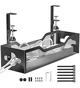 Under Desk Cable Management Tray No Drill, Metal Mesh Cable Management Under Desk with Clamp Moun...