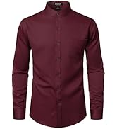 JEMITOP Mens Stretch Wrinkle-Free Slim Fit Mandarin Collar Button Down Shirts Long Sleeve Dress S...