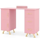 Giantex Manicure Table Nail Desk - Nail Table Station with 3 Drawers, 2 Storage Cabinet, Wrist Re...