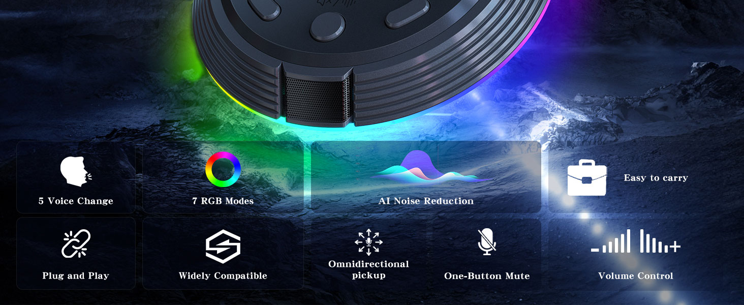 LIANGSTAR Gaming USB Microphone with 5 Voice Changes, Mute, AI Noise Cancellation