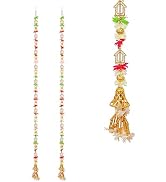 Set of 2 Door Hanging Handcrafted Traditional Floral Toran with Golden Temple Bells Handmade Wall...