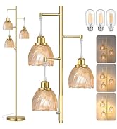 ROTTOGOON Dimmable Gold Floor Lamps for Living Room, Vintage Tree Standing Lamp with Glass Shades...