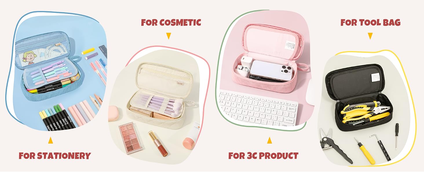 SUNEE Cute Pencil Case, Large Capacity Pencil Pouch Aesthetic Zipper Pencil Bag, Big Storage