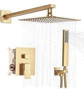 Shower Systems With Rain Shower And Handheld, 10 In Gold Shower Faucet Set, Shower Heads With Han...