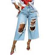 Inroserm Women's Casual Wide Leg Baggy Ripped Jeans Mid Rise Distressed Denim Pants Distroyed Str...