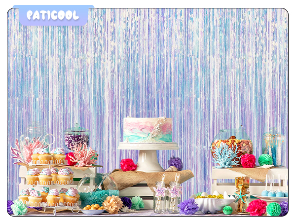 Iridescent Tinsel Backdrop for Girls Birthday Decorations