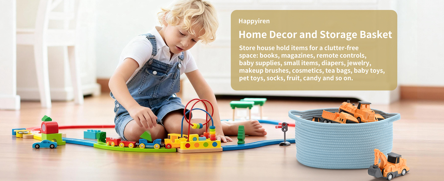 Cotton rope storage basket for organizing toys, books, baby supplies in a clean clutter-free space