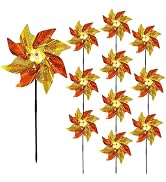 10 Pieces 21 Inches Yellow Orange Reflective Pinwheels with Stakes Windmill Wind Spinners Outdoor...