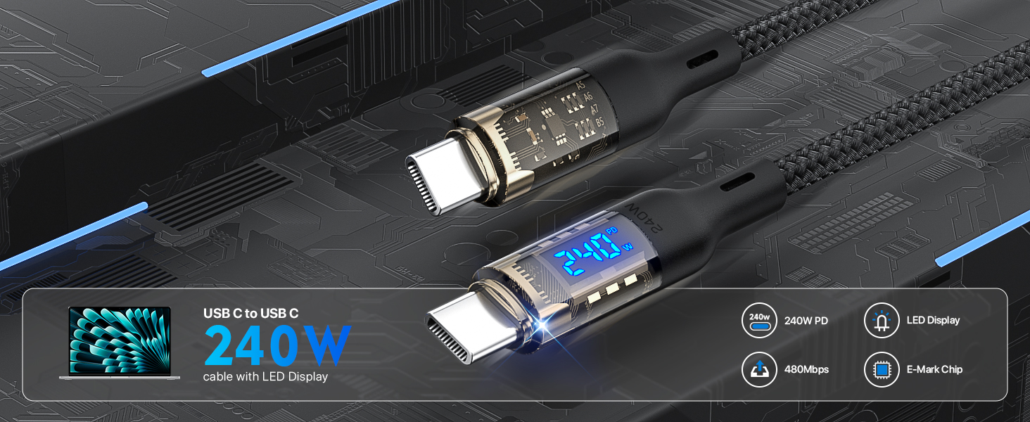 240W USB C cable with LED display
