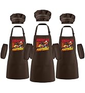 Bensbl 3 Pack Kids Chef Hat and Apron Set with Arm Sleeves, Brown Football Theme Childrens Aprons...