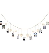 jijAcraft 5 Feet Hanging Photo Display with Clothespins, Wooden Beads Garland Clip and Heart Tags...