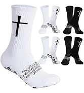 AxtreHeu 4 Pairs Cross Grip Soccer Socks for US 6-13 Anti-Slip Cross Christian Sports Sock with R...