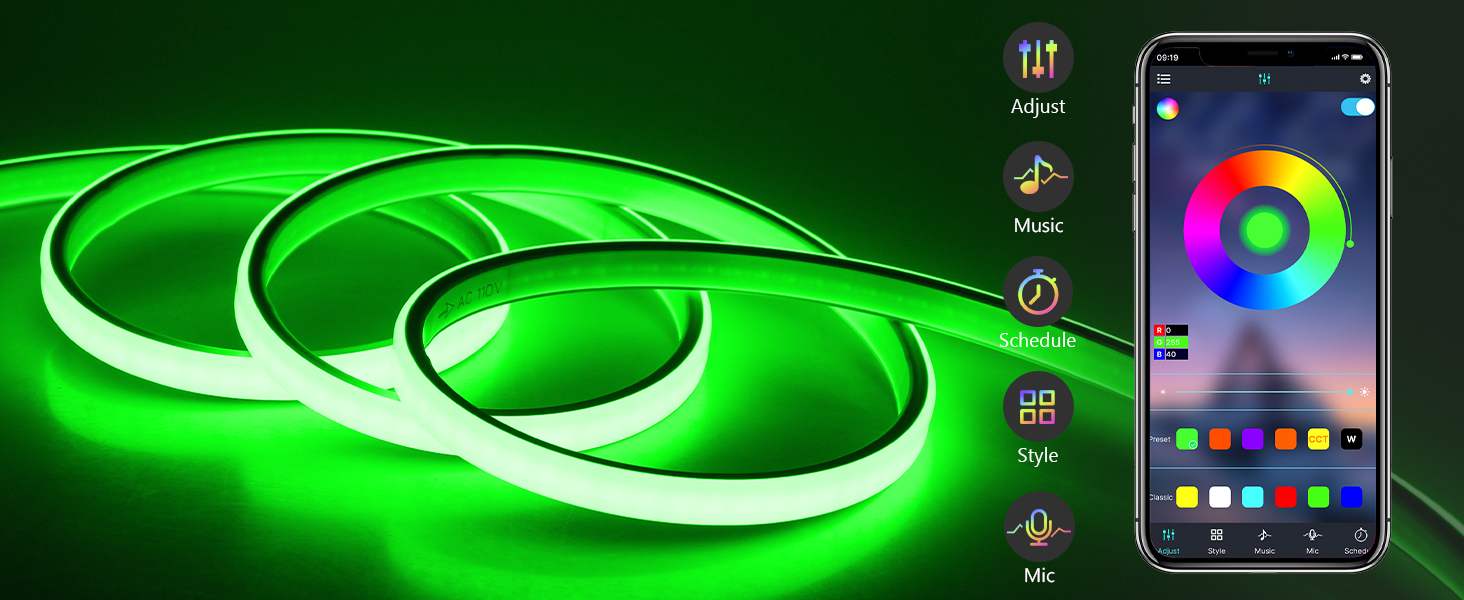 Green COB LED Strip Light