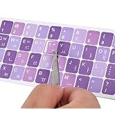 2Pack Korean-English Keyboard Stickers on Purple Background with White Lettering, Korean Keyboard...