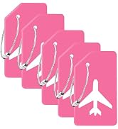 5 Pack Silicone Luggage Tag for Suitcases with Stainless Loop, TSA Approved, Privacy Protection T...