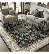 RELEANY Area Rugs 5'x7' Washable Non-Slip, Floral Vintage Distress Print Pattern Medallion Carpet...