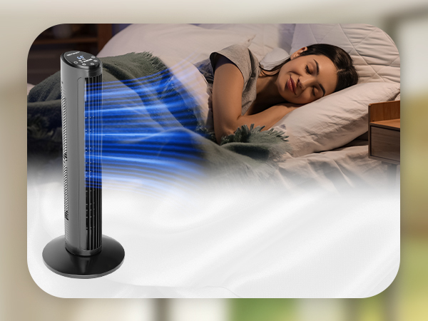 Lady sleeping with the fan blowing cool air on herde