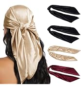 HBselect 4PCS Head Scarf for Women 35” Head Scarves Silk Like Satin Neck Scarfs Square Bandana Ha...