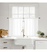 RYB HOME Kitchen Bathroom Window Curtains, White Semi Sheer Curtians for Small Window, Light Filt...